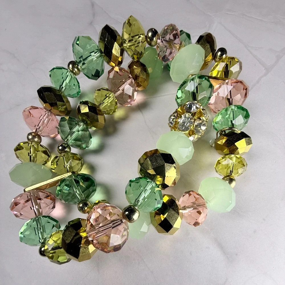 Multi-colored Stretch Crystal and Glass Bracelet - Picture 1 of 6